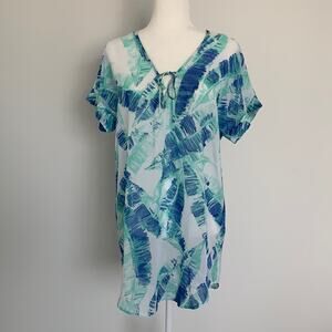 FRANCESCA’S blue & white palm print swim coverup tunic S/M